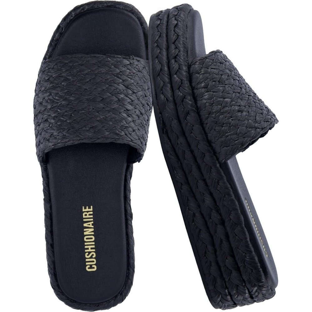 Women's Black Kudos Platform Open Toe Slip On Flat Sandals Casual Slides Shoes